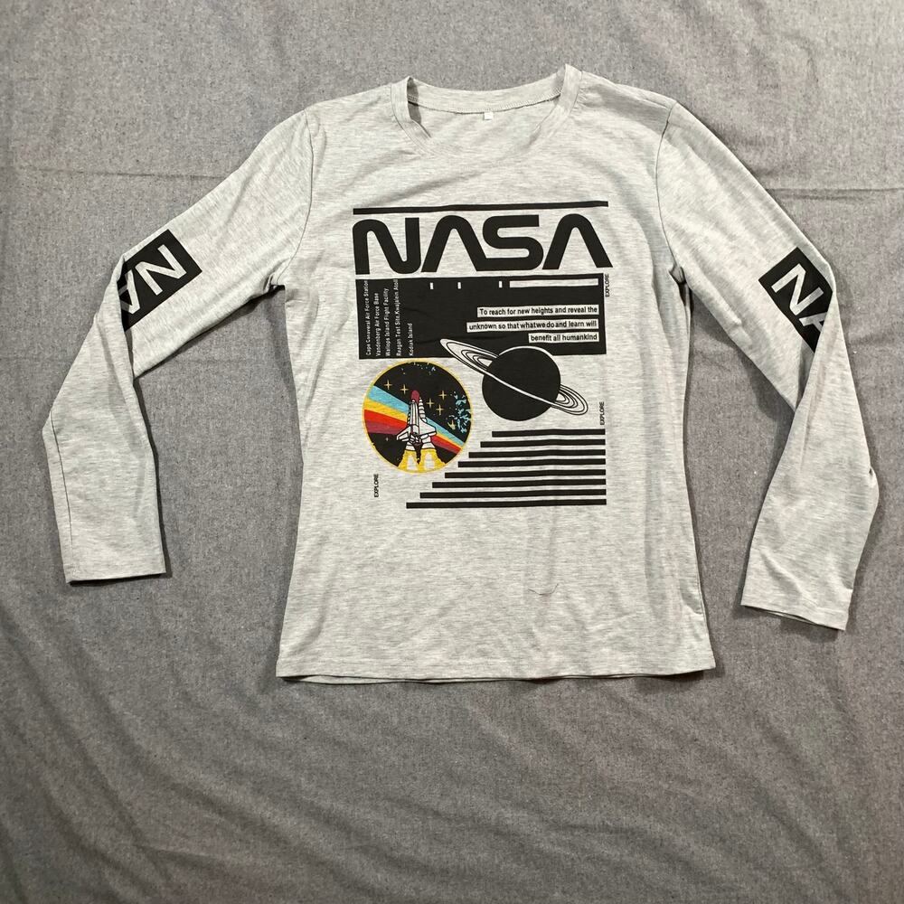 NASA Shirt Women Small Gray Casual Long Sleeve T Shirt Ladies